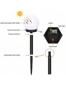 3 件装户外太阳能灯冷白光 LED 太阳能防水球形灯太阳能球形庭院灯、太阳能草坪灯、户外球形庭院灯，适用于花园、草坪、小路、人行道户外防水装饰太阳能球灯路灯落地灯、庭院灯、花园装饰灯；草坪和道路照明，防水，（白光） - 白光 - 查看 6