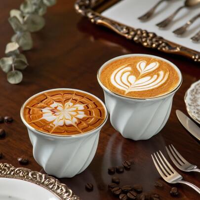 6/12 Pcs Turkish Ceramic Espresso Cup Set, Hand-Painted Golden Cup, Saudi Coffee Cup,Insulated Reusable Coffee Mugs, Arabic Tea Cup, Multipurpose Tea Mug Collection For Home And Party Use