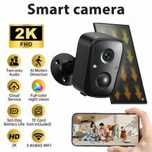 Solar-Powered IP65 Waterproof Security Camera, 3K High-Definition Outdoor/Indoor 2.4GHz & 5GHz Wireless Camera 4Pack , With Artificial Intelligence Motion Detection, Two-Way Audio, 5200 Mah Battery And Solar Panel, Suitable For Home, Pet, Babysit Camera, Garage, Yard, Solar Security Camera Work For Alexa - 黑色 - 查看 14