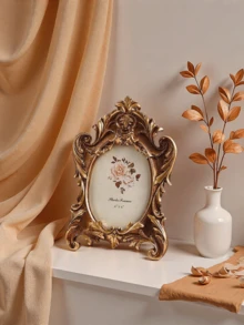 1PC, Retro Gold Photo Frame, Resin Material European Classical Pattern Decorative Photo Frame, Indoor Warm Home Decoration Photo Display Frame, Suitable For Photo Display And Photography Decoration Props - Multicolor - View 14