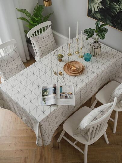 1pc Modern Minimalist White Background Black Line Tablecloth, Rectangular Table Cover For Coffee Table, TV Cabinet, Home Decor