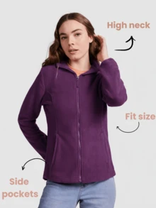 Roly Jaqueta de lã feminina (Envio em até 48 horas) - Vários tamanhos - Roxo - Gola alta, com zíper, capas de costura reforçadas, bolsos laterais, punhos com debrum, reguladores laterais internos - ideal para outono e inverno, uso diário, esportes e caminhadas, mangas compridas