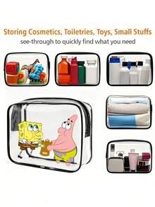 SpongeBob SquarePants SpongeBob PVC Travel Cosmetic Bag – Lightweight & Fade-Resistant Cosmetic & Toiletry Bag For Women & Girls, TSA-Compliant Portable Cosmetic Case, Easy-To-Wipe-Clean Design, Cosmetic Bag For Mothers, Teachers, Friends & Nurses, Gift Bag For Female Friends, Essential Storage Bag For School Vacations & Holiday Trips, Toiletry Bag For Back-To-School Supplies, Waterproof Toiletry Bag Make Up Bag - Black - View 4