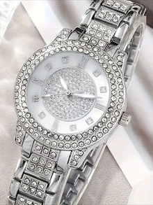 1 Set Luxury Women's Gold Quartz Watch - Round Dial With Classic Bracelet, Fashionable And Charming, Ideal Women's Gift - Silver - View 2