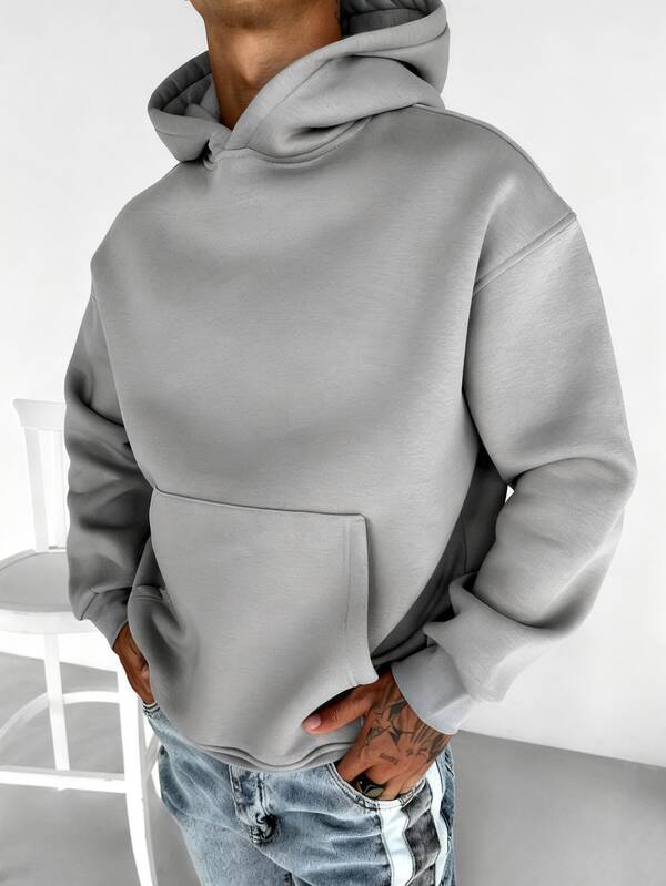 Men's Autumn And Winter Solid-Color Casual Hooded Long-Sleeve Top, Fashionable Men's Sweatshirt