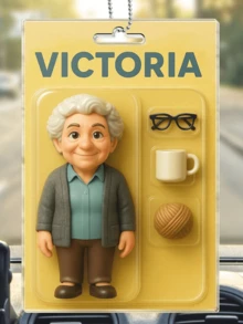 1 Piece Custom Cartoon Grandma Acrylic Keychain Figure Toy With Accessories Gift Pack, Vintage Style Brown Outfit Cute Character Design Ornament, Personalized Car Rearview Mirror Pendant Decoration For Christmas Halloween Birthday Party Family Friends Warm Ambience Gift