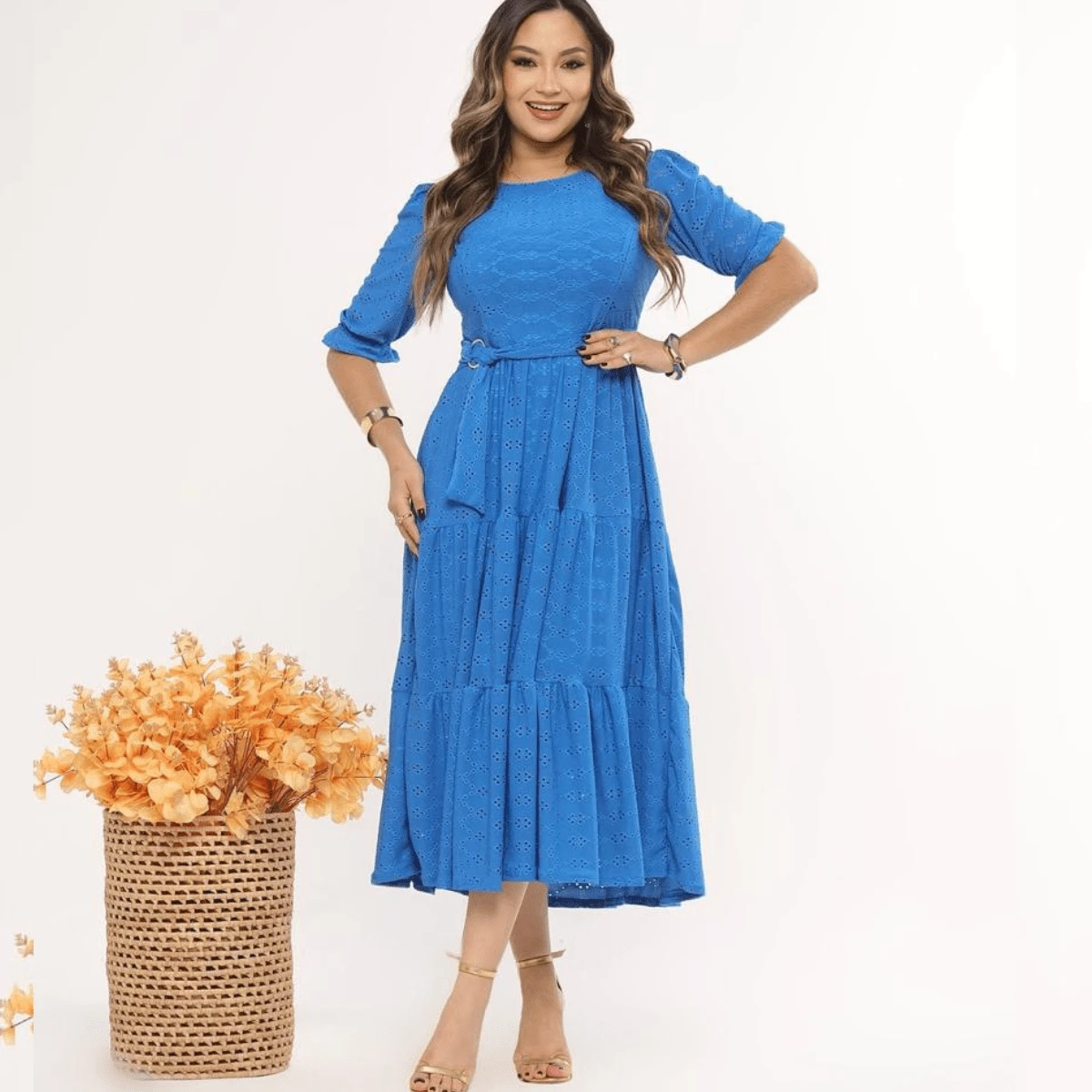 Women's Midi Dress Três Marias Laise Mesh Wedding Evening Formal And Night Elegant And Casual - 藍天 - 查看 1