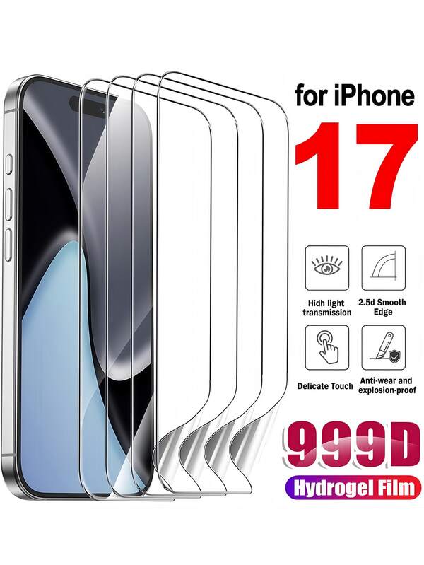 Película protetora macia de hidrogel com 4 peças, compatível com iPhone 17 Air 16 15 Pro Max Plus Mini, à prova de explosão e resistente a arranhões, película protetora para celular sem vidro, repara arranhões automaticamente
