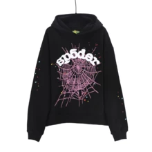 Men's And Women's Street Punk Oversized Hooded Sweatshirt Sets, Spider Web Rhinelstone Hooded Sweatshirts, Hip-Hop Fashion Letter Aesthetic Sweatshirts, Gender Neutral Sets, Couple Sets - 黑色 - 查看 2