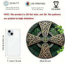 7.87 Inch Celtic Cross Round Metal Wall Art Plaque - Green Rustic Metal Wall Decor, Intricate Knot Design, Frameless, Great For Home, Garage, Dining Room, Cafe, Boho Style, Bohemian Wall Art | Celtic Knot Art | Durable Metal Sign, Metal Wall Decor, Random Hole Placement - Multicolor - View 8