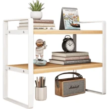 Iron Office Desk Storage Rack - Compact Multi-Tier Shelving Unit For Office Supplies, Books, And Decor - Rectangular Design With Minimalist Aesthetics - Wood Grain Color + Black Single Layer - View 3