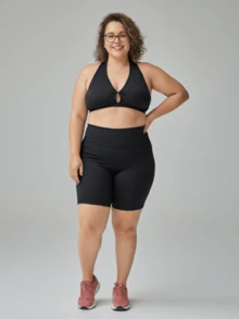 Bermuda Shorts With Pocket Fitness Plus Size Suplex High Waist Women's Sports Shorts Casual Workout UV Protection - 黑色 - 查看 9