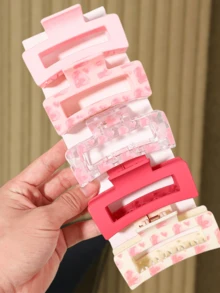 Large Sweet & Chic Pink Rectangular Hair Claw Clip, Strong Grip, Minimalist Daily Women's Hair Accessory, Suitable For Thick/Thin Hair, Elegant & Cute Casual Street Style, Suitable For Spring, Summer, Autumn, Winter Fashion Hair Clip Elegant Hair Accessories