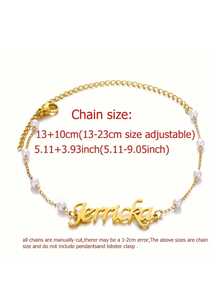 Customized Faux Pearl Anklet With Personal Name, Stainless Steel Fashion Jewelry, New Beach Style Foot Chain, Summer Personal Birthday Gift, Valentine's Day, Birthday, Mother's Day, Christmas, Halloween, Graduation Gift - Style 4 - View 4