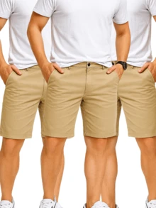KIT 3 Bermuda de Sarja Masculina Premium Shorts Sport Fino - 3 UNID BEGE - Visão 5
