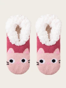 1 Pair Adult Women's Thick Thermal Lined Non- Socks, Warm Indoor Home Floor Socks With Silicone Grip, Suitable For Autumn/Winter