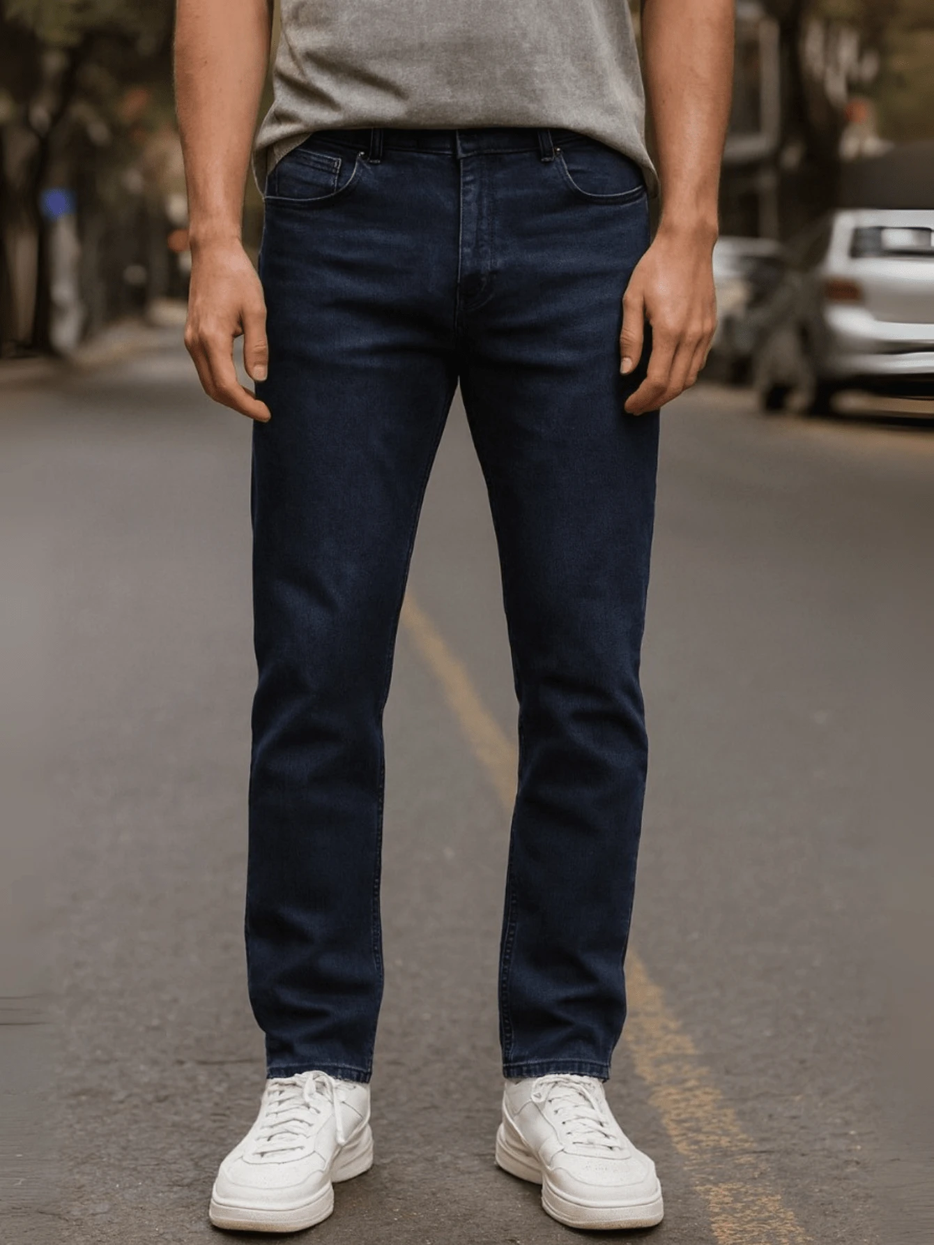 Jeans Slim Straight para Hombre – Corte Recto Ajustado, Urbano y Versátil, Varios Colores - Azul Oscuro N08 - Ver 1