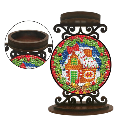 1pc Adult DIY Diamond Painting Candle Holder Kit, Christmas Diamond Art, Exquisite Christmas Style Wooden House Pattern, Diamond Art Painting Kit, Suitable For Adult Beginner DIY Candle Craft Kit, Adult Diamond Art Set, Adult Paint By Numbers, Ideal Gift