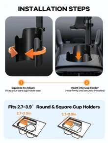 REMAX 2-In-1 Universal Cup Holder Extender; 1-Second Quick Installation, Height & Angle Adjustable; Fits 3.37" - 3.7" Cup Bottom; Stable Non-Slip Design, Suitable For Car, Treadmill, Golf Cart Etc.; Retractable Car Accessory; Car Essential; Automotive Supplies - Black - View 10