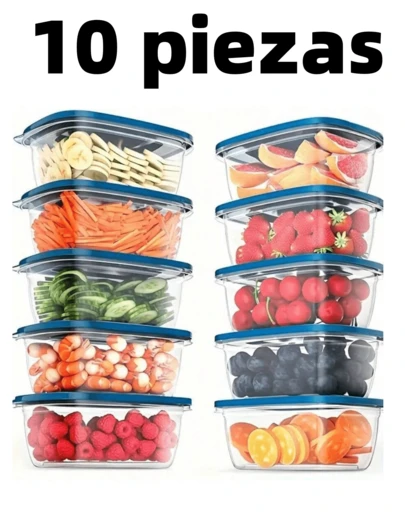 10 piezas de recipientes apilables para almacenamiento de alimentos con tapas, cajas de almuerzo de plástico, aptos para granos, carne, frutas y verduras - Aptos para lavavajillas y microondas - De vuelta a la escuela