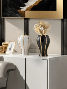 1 pieza Jarrón curvo de cerámica de lujo y alta gama con acabado dorado, adecuado para colocar flores frescas en la mesa de la sala de estar, escritorio de oficina, decoración con flores secas y como un hermoso adorno de jarrón para el estudio.