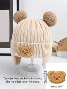 1pc Cute Bear Ear Warmer Knitted Baby Hat For Winter, Korean Style Toddler Thick Warm Beanie Cap, Ear Flap Style Knitted Beanie Hats Set With Pom, Comfy & Soft & Elastic &Thickened, Perfect For Winter Outings