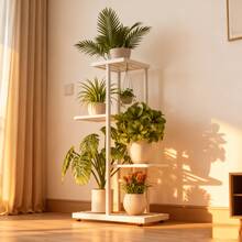 1 Piece, 4-Tier Wrought Iron Flower Stand, Perfect For Balconies, Succulent Plants, And Home Decor, Easy Assembly Plant Rack For Indoor And Outdoor Gardens - 白色 - 查看 2
