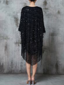 Magic Mia Women's Elegant Black Sequin Fringe Dress - Sparkly Tassel Hem Loose Fit Gown | Flapper Style Evening Dress For Semi-Formal, Daily Wear, Holidays & Wedding Guest - màu đen - Xem 4