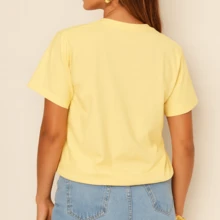 Cotton T-Shirt Brazil Print With S 532 Brazilian Fashion Girl Fashion Aesthetic Soft Delicate Funny Meme - 黃色 - 查看 2