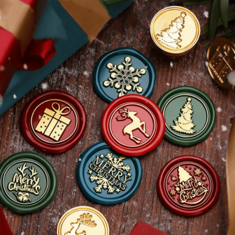 BAOFALI 1 PC Merry Christmas Elements Wax Stamps Removable Round Brass Heads NO Handle Deer, Berry, Bell, Santa Claus Wax Stamp For Decorations, Greeting Cards, Envelopes, Wine Bottle Wrappers, Notebooks, Perfume Bottles