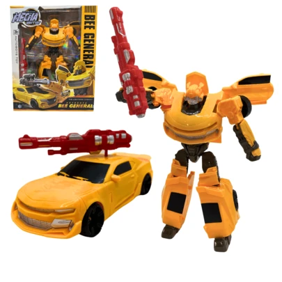 Brinquedo Carro que Vira Robô Deformation Amarelo Transformação Infantil Estilo Transformer 28CM