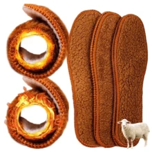 2 件冬季羊驼毛鞋垫柔软毛绒保暖加厚足部保暖鞋垫女男透气雪地靴鞋加热垫 - 駝色 - 查看 1