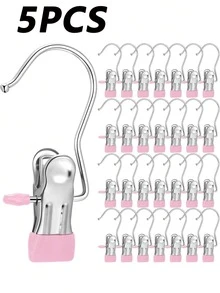 20Pcs/10Pcs/5Pcs Simple Stainless Steel Hook Clip, Multifunctional Single Hook Clip For Pants, Skirts, Drying Windproof Hook Clip, Household Space Saving Organizer For Bedroom, Closet, Wardrobe, Home, Dorm - Black - View 36