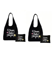 Túi vải bố tote in chữ "El-Tiempo", họa tiết đồ họa màu trắng, túi xách tay tiện dụng, túi mua sắm đa năng, túi du lịch tối giản, túi đựng mỹ phẩm du lịch dung tích lớn, thiết kế mới lạ và dung tích lớn, phù hợp cho mua sắm, đám cưới, sinh nhật, đi biển và các dịp lễ. - màu đen - Xem 15