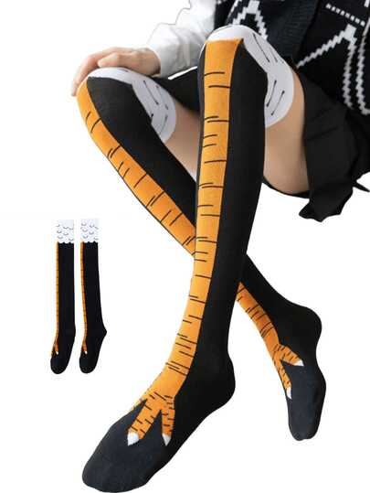 1 Pair Chicken Leg Design Socks, Funny Novelty Socks For Men In Spring/Autumn, Thin Chicken Claw Socks For Women In Summer, Fitness & Slimming Long Tube Socks