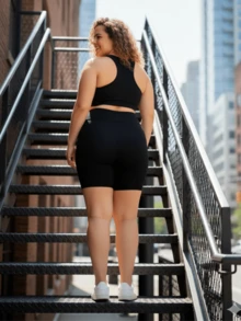 Bermuda Shorts With Pocket Fitness Plus Size Suplex High Waist Women's Sports Shorts Casual Workout UV Protection - 黑色 - 查看 4