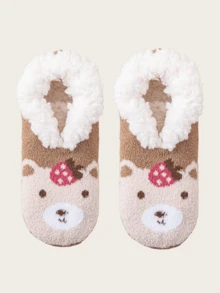 1 Pair Adult Women's Thick Thermal Lined Non- Socks, Warm Indoor Home Floor Socks With Silicone Grip, Suitable For Autumn/Winter