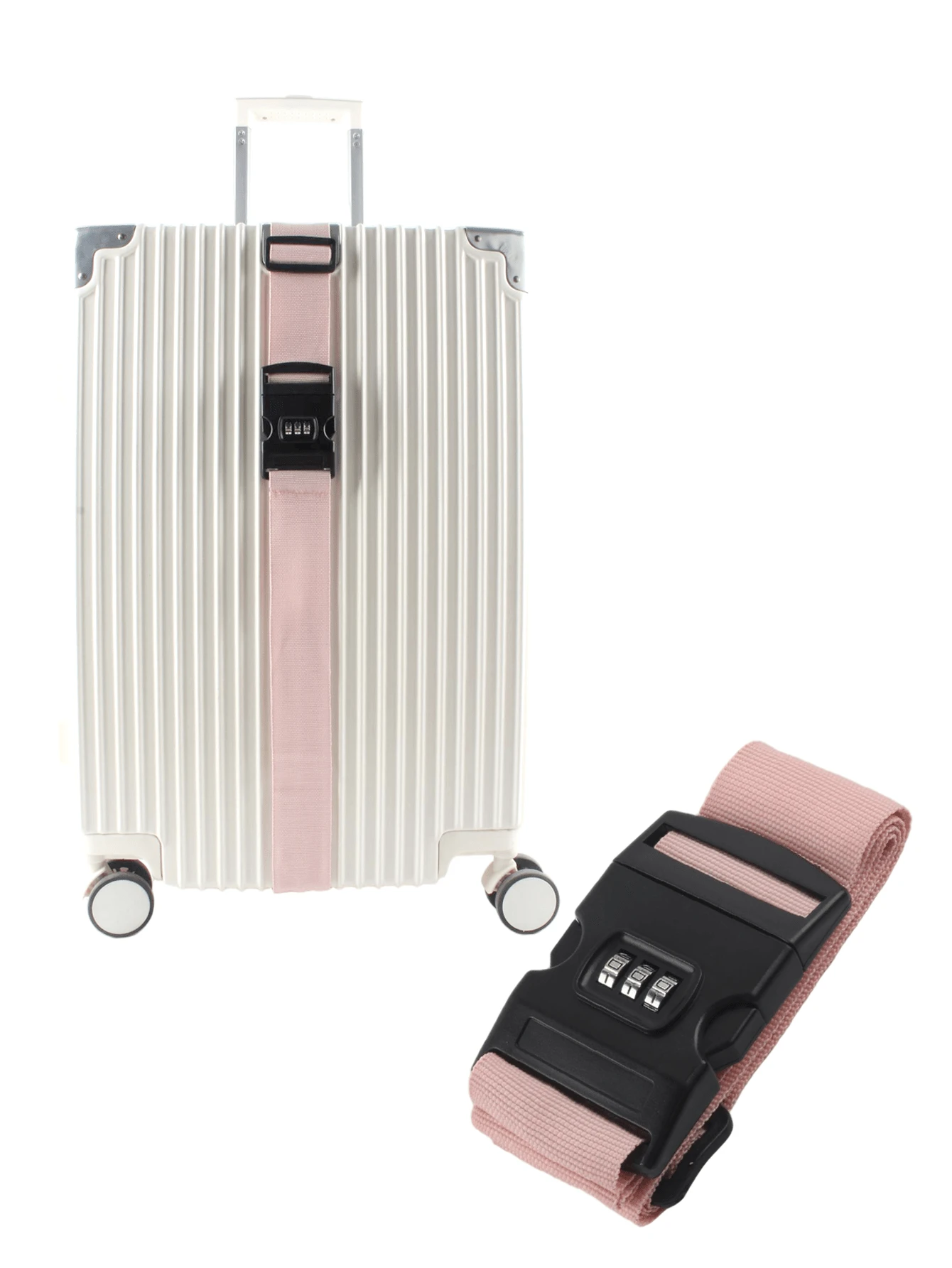 2025 1件装安全锁行李带 71英寸长 带3位密码锁 便携且适合旅行行李带 飞行旅行带 - 粉色 - 查看 1