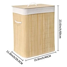 Bamboo Laundry Basket, Large Capacity Collapsible Movable Hamper With Lid & Wheels, Rectangular/Round, Space-Saving Storage For Bathroom, Laundry Room, Bedroom Home Bathroom Decor Bathroom Accessories Bathroom Organizer Fall Decor Back To School - Bamboo Original Color - View 16