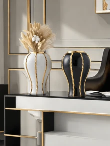 1 pieza Jarrón curvo de cerámica de lujo y alta gama con acabado dorado, adecuado para colocar flores frescas en la mesa de la sala de estar, escritorio de oficina, decoración con flores secas y como un hermoso adorno de jarrón para el estudio.