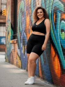 Bermuda Shorts With Pocket Fitness Plus Size Suplex High Waist Women's Sports Shorts Casual Workout UV Protection - 黑色 - 查看 7