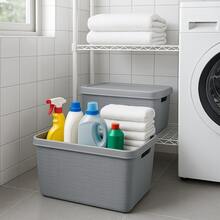 Kit 2 Caixas Organizadoras 22 Litros Tampa Linha Juta Jaguar Utilidades Multiuso Roupas Brinquedos Sapatos