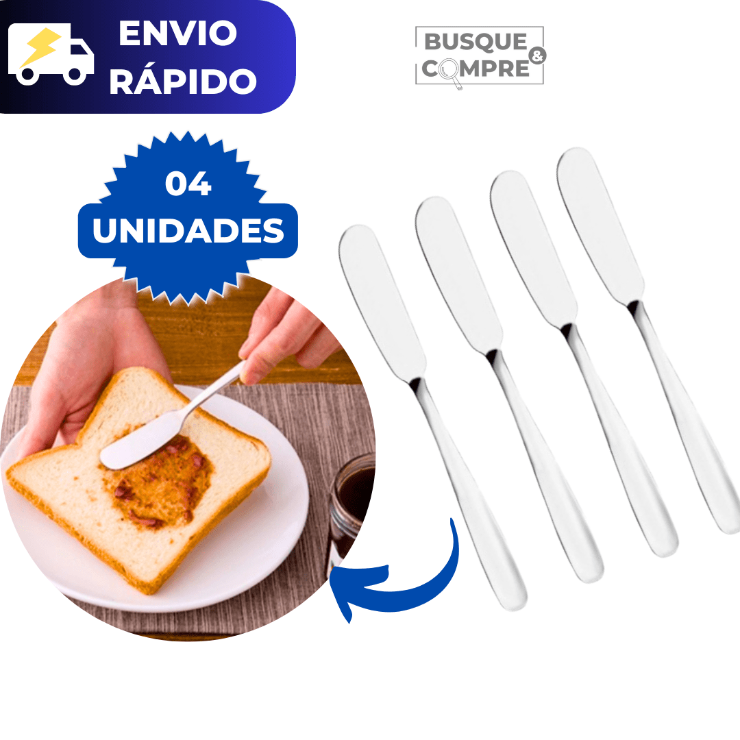 Kit 4 Espatulas de Manteiga Garbo Espatula para Patê Faca Geleia Peças de Aço Inox Café Casa Cozinha