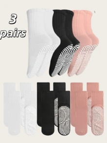 3 Pairs Women's Non-Slip Grip Yoga Socks, Cute Bar Non-Slip Sports Pilates Socks, Sticky Yoga Pilates Fitness Hospital Socks - Multicolor - View 2