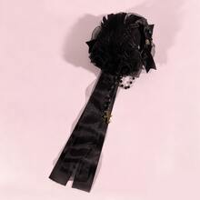 Lolita Comic Con Mini Hat. Gothic Retro Dark Hat, European And American Vampire Photo Party Accessories, Halloween Black Feather Hat, Lolita Headdress, Soft Girl 2D Party Wear Accessories. - Lông đen - Xem 4