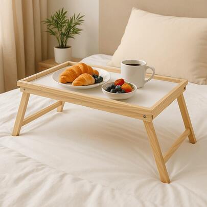 Mesa de bandeja de café da manhã de madeira - Mesa de serviço não dobrável para sofá, sofá, chão ou quarto (50*31*21 cm)