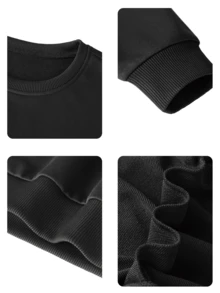 1 件幼儿女童休闲豹纹心形印花圆领套头衫，秋冬 - 黑色 - 查看 5