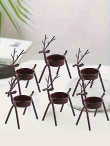 圣诞棕色驯鹿烛台 - 创意铁艺蜡画效果，不含蜡烛 - 适用于圣诞节及其他节日餐桌装饰，可作为礼物 - 金属烛台，装饰艺术烛台，香薰烛台，房间装饰，家居装饰，圣诞装饰，圣诞礼物，卧室装饰 - 彩色 - 查看 3