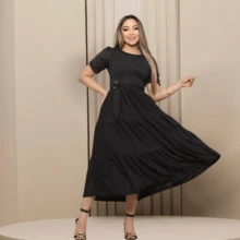 Women's Midi Dress Três Marias Laise Mesh Wedding Evening Formal And Night Elegant And Casual - 黑色 - 查看 1