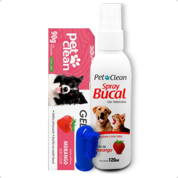 Kit Gel Dental Pasta de Dente para Cachorro e Gato + Spray Bucal Hálito Fresco + Escova de Dente Dedeira Higiene Bucal Pet